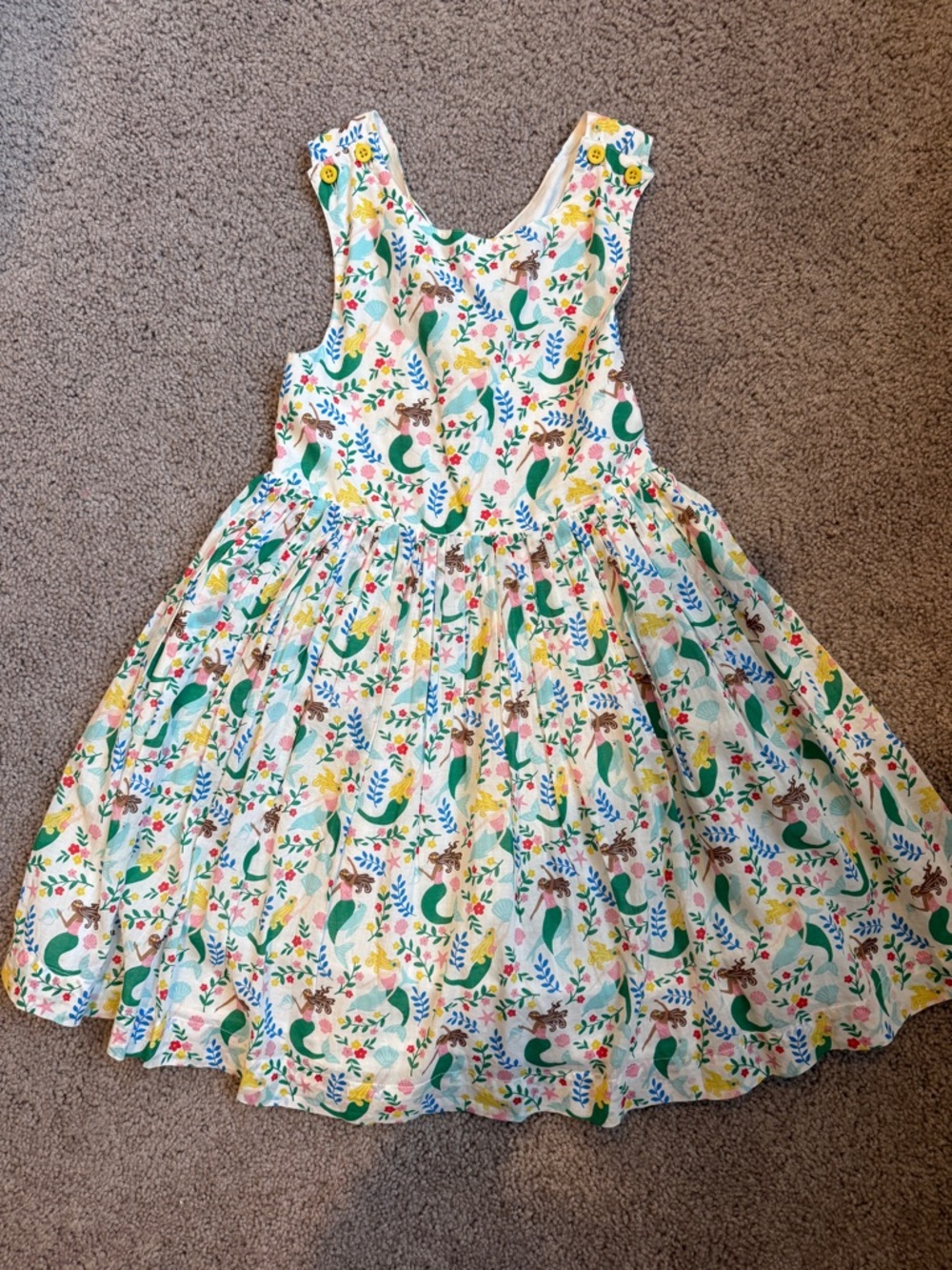 Mini Boden White Dress with Green and Yellow Mermaid Print